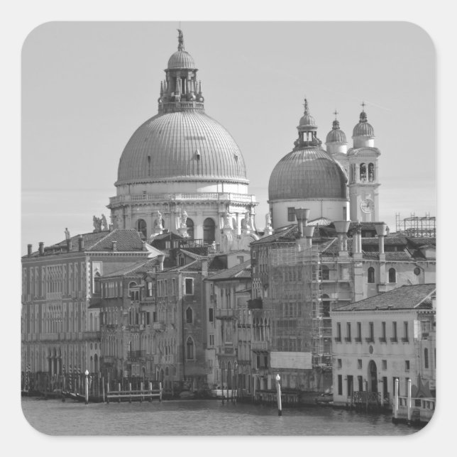 Black White Grand Canal Venice Italy Travel Square Sticker (Front)