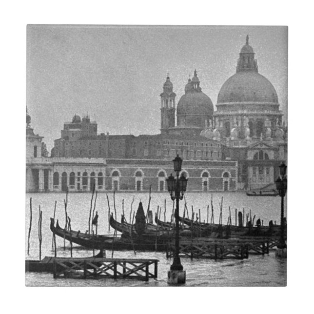Black White Grand Canal Venice Italy Travel Tile (Front)