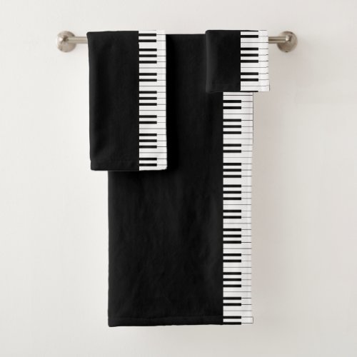 Black  White Grand Piano Keys Bathroom Towel Set