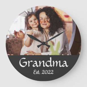 Black White Grandma Established Bold Photo Large Clock
