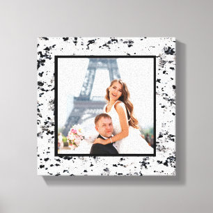Black & White Granite Wedding Photo Keepsake Canvas Print