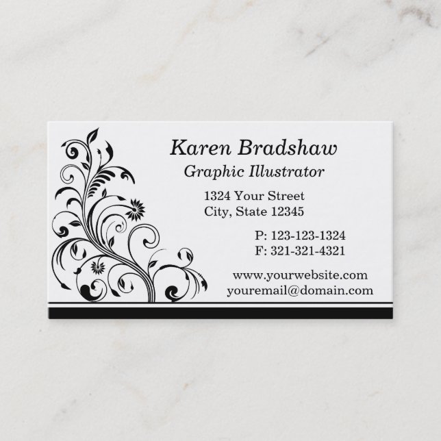 Black & White Graphic Illustrator Business Cards (Front)