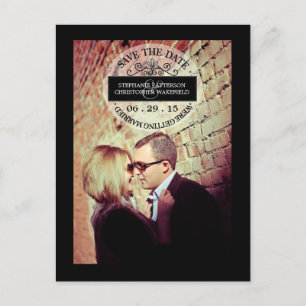 Black White Graphic Stamp Save The Date Postcard