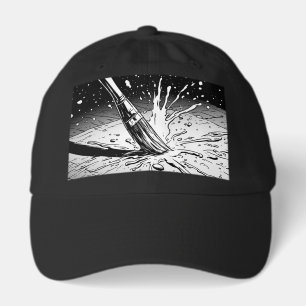 Black White Graphic Style Brush Paint Splotch Hat