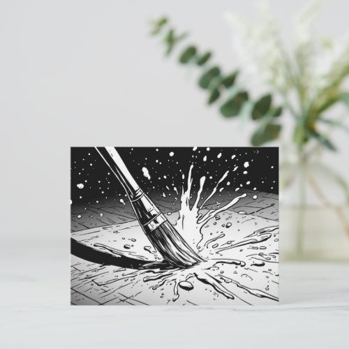 Black White Graphic Style Brush Paint Splotch Postcard
