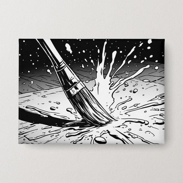 Black White Graphics Style Brush Paint Splotch Button (Front)