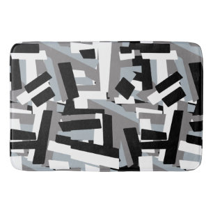 Black White Gray Abstract Geometric Patches Bath Mat
