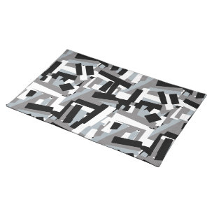 Black White Gray Abstract Geometric Patches Cloth Placemat