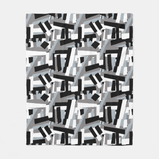 Black white gray abstract geometric patches fleece blanket