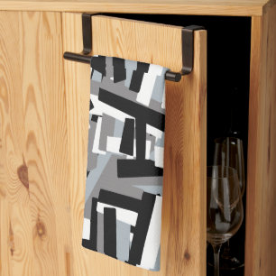 Black White Gray Abstract Geometric Patches Kitchen Towel