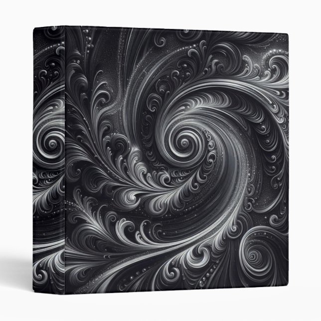 Black White Gray Abstract Modern Simple Swirl 3 Ring Binder (Front/Spine)