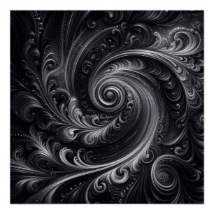 Black White Gray Abstract Modern Simple Swirl Poster