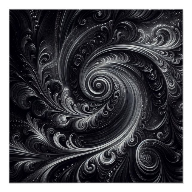Black White Gray Abstract Modern Simple Swirl Poster (Front)