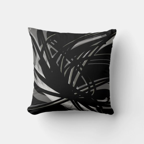 Black White  Gray Abstract Ribbons Throw Pillow