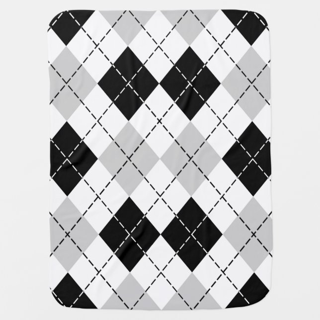 Black White Gray Argyle Baby Blanket (Front)