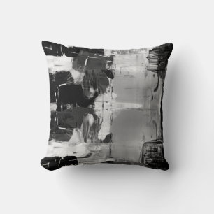 Black & White Gray Artistic Abstract Color Block Throw Pillow