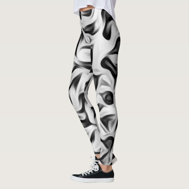 Black White Gray Background Leggings (Left)