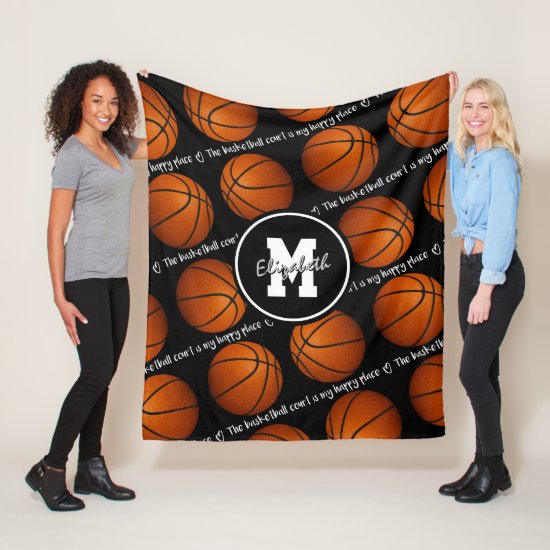 black white & gray The basketball court is my happy place fleece blanket