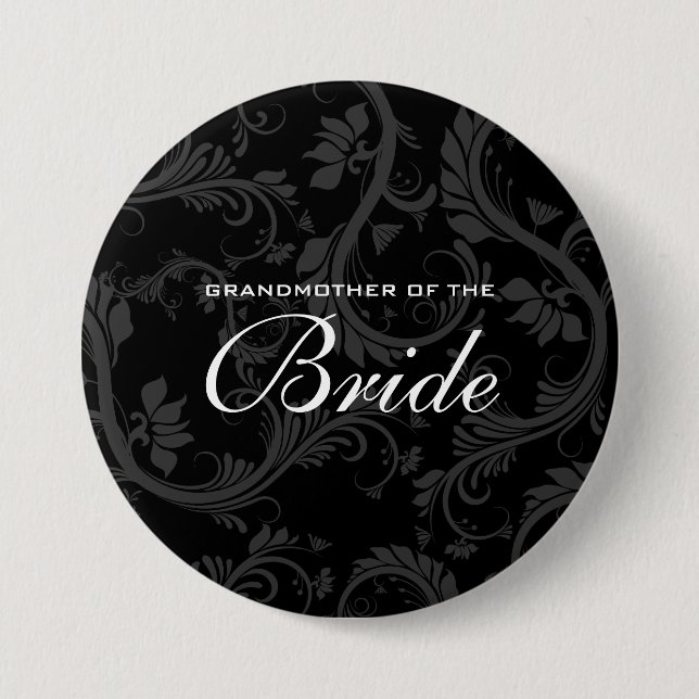 Black white gray bride bridal pinback button (Front)