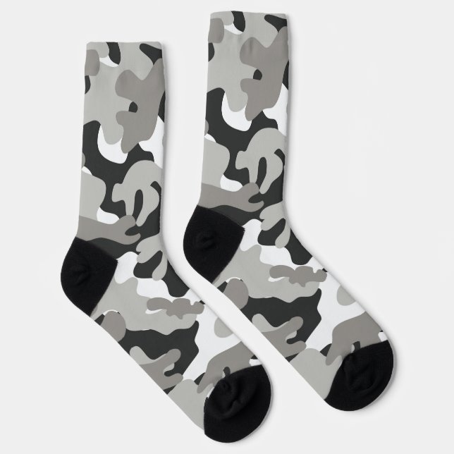 Black, White, Gray Camouflage Design Socks (Right)