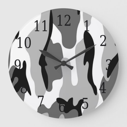 Black White Gray Camouflage Round Clock