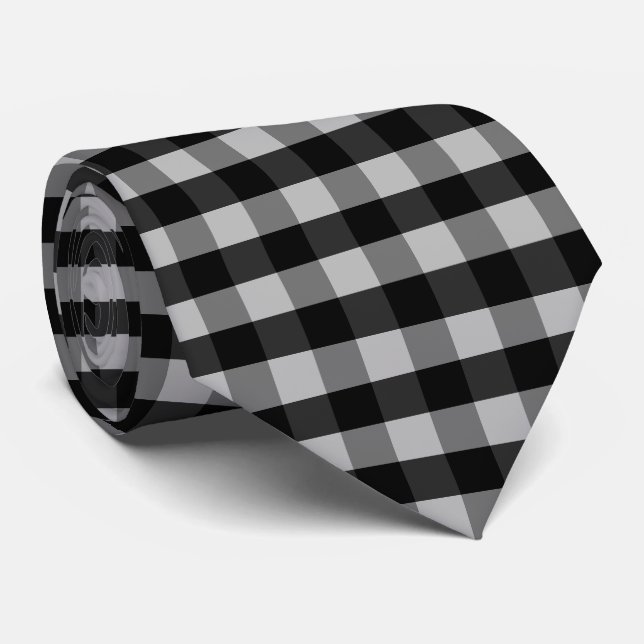 Black White Gray Checkerboard Neck Tie (Rolled)