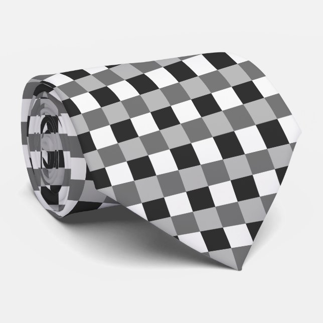 Black White Gray Checkerboard Tie (Rolled)