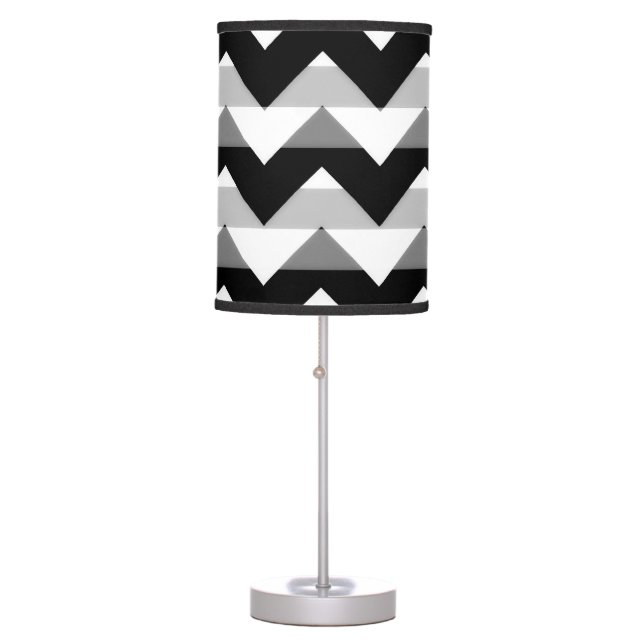 Black White Gray Chevron Zigzag Table Lamp (Front)