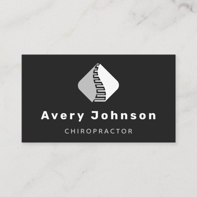 Black White & Gray Chiropractor Chiropractic Spine Business Card (Front)