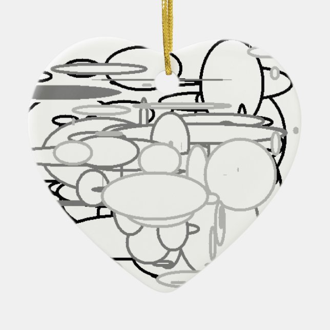Black White Gray Circles, Digital Art by Kids :) Ceramic Ornament (Front)