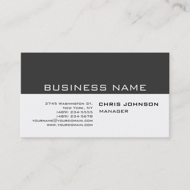 Black & White Gray Clear Manager Business Card (Front)