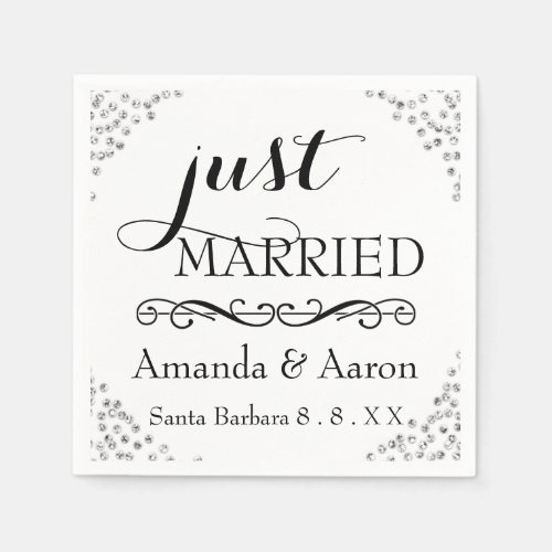 Black White Gray Confetti Wedding Just Married Napkins