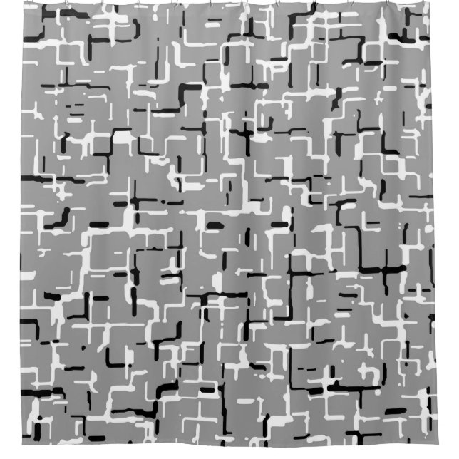 Black White Gray COOL Abstract Pattern Shower Curtain (Front)