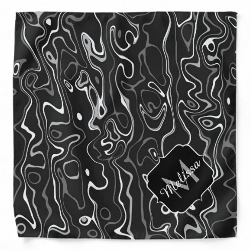 Black white gray damascus abstract swirls Monogram Bandana