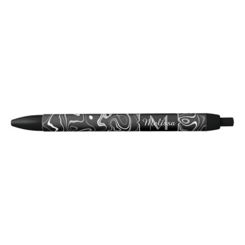 Black white gray damascus abstract swirls Monogram Black Ink Pen