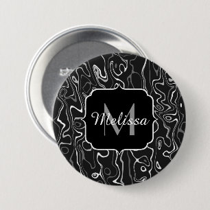 Black white gray damascus abstract swirls Monogram Button