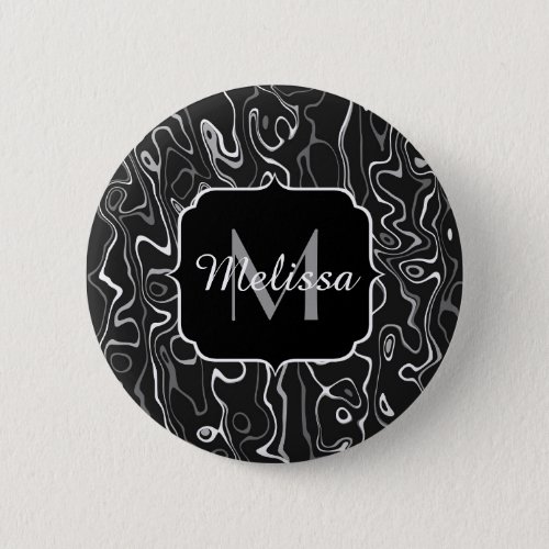 Black white gray damascus abstract swirls Monogram Button