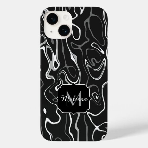 Black white gray damascus abstract swirls Monogram Case_Mate iPhone 14 Case