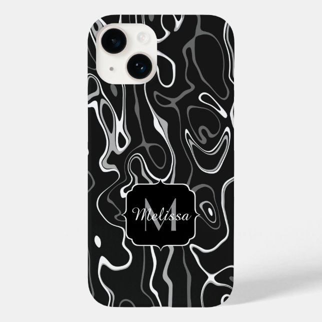 Black white gray damascus abstract swirls Monogram Case-Mate iPhone Case (Back)