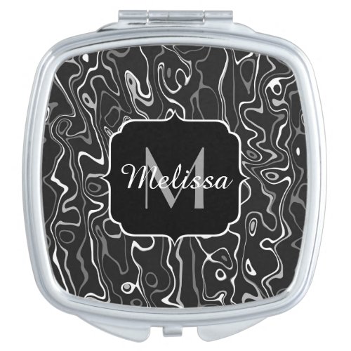 Black white gray damascus abstract swirls Monogram Compact Mirror