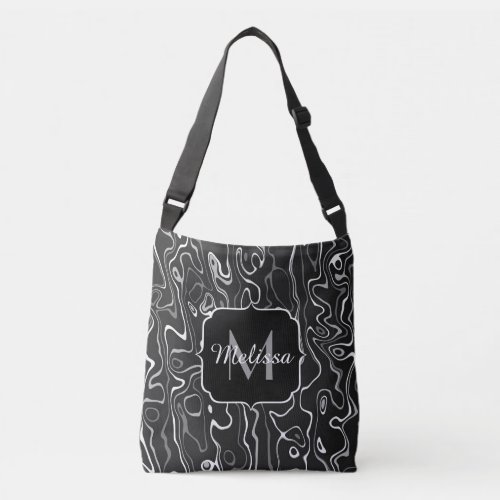 Black white gray damascus abstract swirls Monogram Crossbody Bag