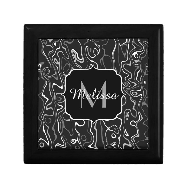 Black white gray damascus abstract swirls Monogram Gift Box (Front)