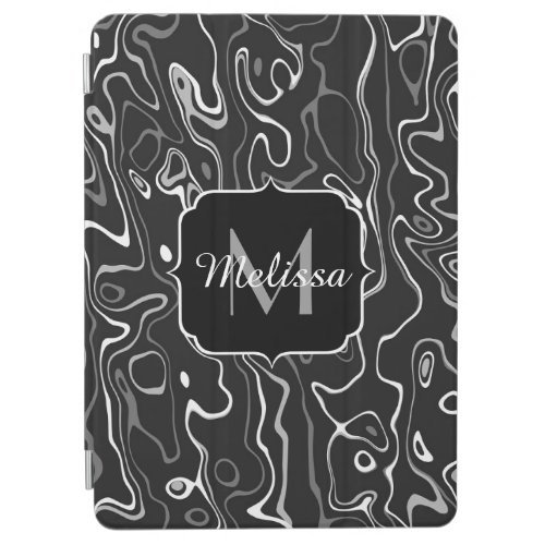 Black white gray damascus abstract swirls Monogram iPad Air Cover