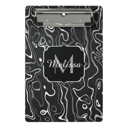 Black white gray damascus abstract swirls Monogram Mini Clipboard