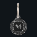 Black white gray damascus abstract swirls Monogram Pet ID Tag<br><div class="desc">Monogram Personalize with your custom initial and name. Black,  gray and white damascus abstract design marble liquified swirl and dots pattern. 
damascus,  black,  gray,  vintage,  retro,  marble,  swirls,  abstract,  pattern,  texture,  decorative,  antique,  victorian,  ,  baroque,  ornate,  rococo,  luxury,  style,  gray,  white,  black and white</div>