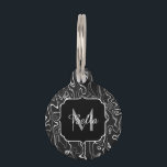 Black white gray damascus abstract swirls Monogram Pet ID Tag<br><div class="desc">Monogram Personalize with your custom initial and name. Black,  gray and white damascus abstract design marble liquified swirl and dots pattern. 
damascus,  black,  gray,  vintage,  retro,  marble,  swirls,  abstract,  pattern,  texture,  decorative,  antique,  victorian,  ,  baroque,  ornate,  rococo,  luxury,  style,  gray,  white,  black and white</div>