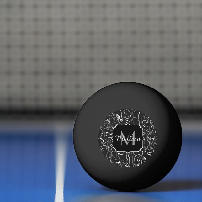 Black white gray damascus abstract swirls Monogram Ping Pong Ball (Net)