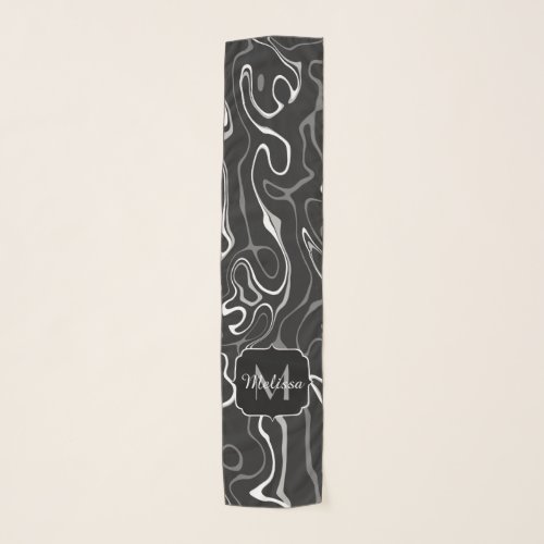 Black white gray damascus abstract swirls Monogram Scarf