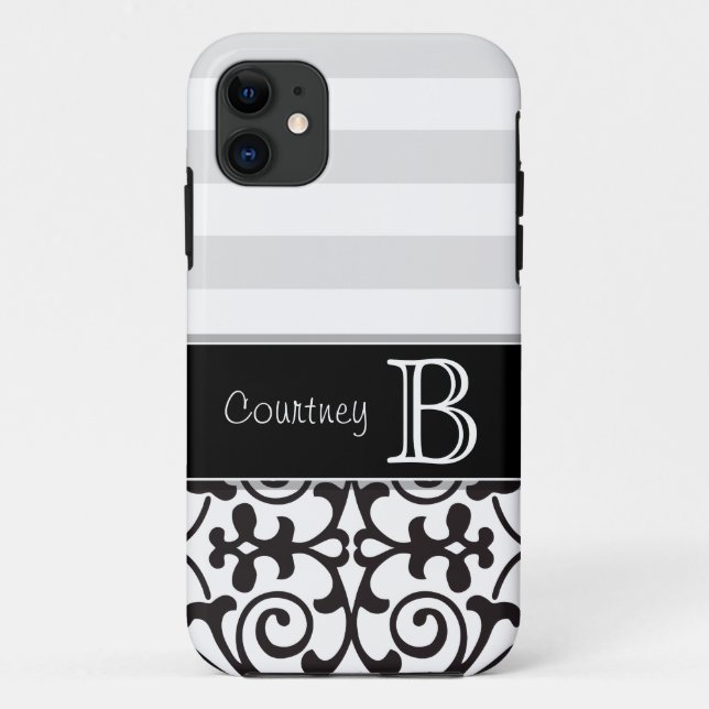 Black White Gray Damask Monogram iPhone 5 Case-Mate iPhone Case (Back)
