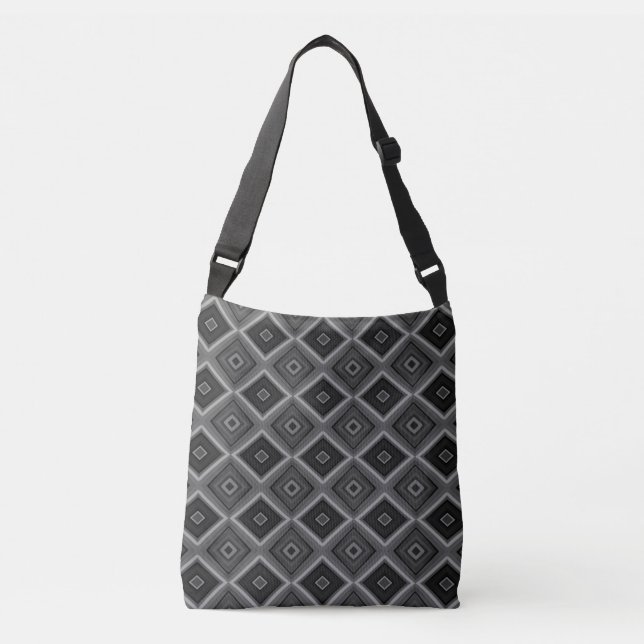 Black White Gray Diamond Geometric  Crossbody Bag (Front)